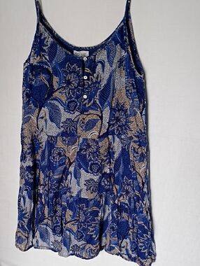 Velvet By Graham & Spencer Mini Dress Blue and Beige Floral Sleeveless Size M